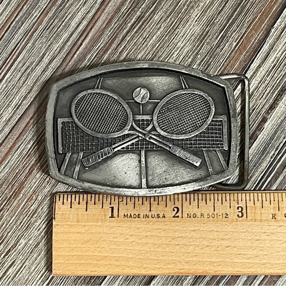 Indiana Metal Craft Pewter Crossing Tennis Rackets Belt Buckle 1977 Marked S98 - Picture 7 of 11